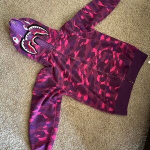 BAPE Purple Camo Shark Full Zip Hoodie – Streetwear Graphic Zip-Up Sweatshirt